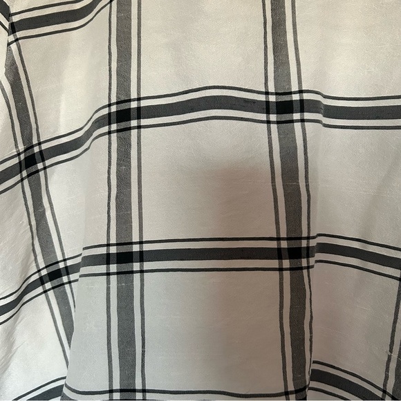 Avenue Plus Size Cropped Silk Button Up Plaid side vents sailor collar Slubbed - Picture 8 of 8